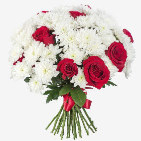 Bouquet de roses et de chrysanthèmes Image