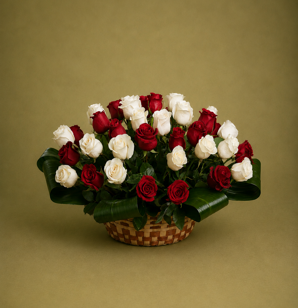 Red and White Roses Basket